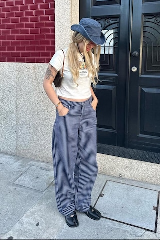 Lacivert Çizgili Kadın Jean Pantolon Mg2463