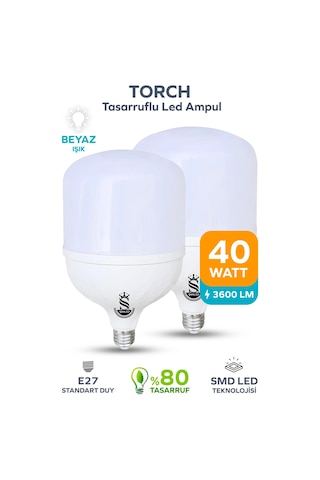 40w Tasarruflu E27 Beyaz Işık Torch Led Ampul 2 Adet 2 Adet