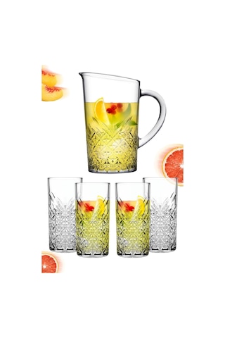 5 Parça Tımeless Sangria / Mojito Kokteyl Keyfi Seti - 4 Uzun Kokteyl Bardağı + Karaf/sürahi