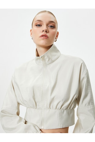 Koton Crop Bomber Ceket Fermuarlı Dik Yaka Gri 4sak50014pw 4SAK50014PW023 Gri