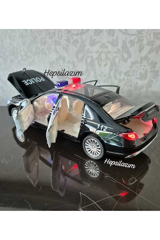 Metal Oyuncak Polis Araba Mercedes Maybach Model Araç Sesli Işıklı Çekbırak Diecast 23cm Diğer