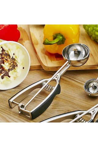 Cbtx Paslanmaz Çelik Silikon Siyah Saplı Dondurma Kaşığı, Boyut: 55mm