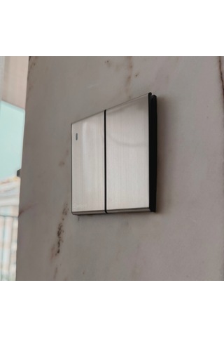 MERALLI INOX 2'li vavien anahtar, hakiki fırçalanmış paslanmaz çelik, çerçevesiz 86×86 Modüler kasa dahil