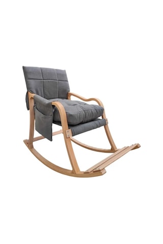 Reyo Paşa Ahşap Sallanan Sandalye, Boyun Yastıklı Çıkartılabilir Kılıflı Minderli Dinlenme Koltuğu Emzirme Koltuğu Açık Gri