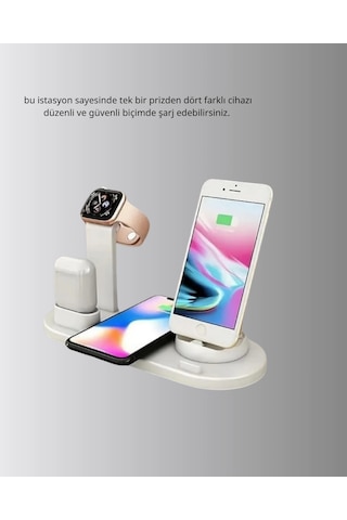Mey İthalat 4 Lü Apple Kablosuz Şarj Standı İphone Watch Ve Airpods Uyumlu Çoklu Şarjlı