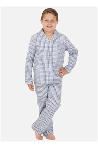 The Nuba The Don Mavi-Lacivert Ekose Desenli Erkek Çocuk Pijama Takımı (2-