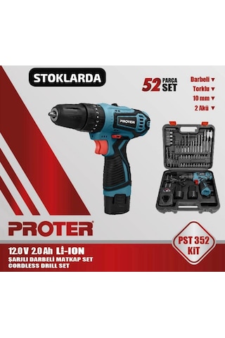 Proter PST 352 Kit Şarjlı Darbeli Matkap Seti 52 Parça