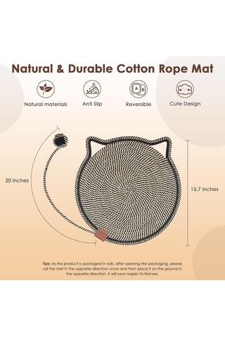 Moveevo Doğal Pamuk Kedi Tırmalama Pedi, 15,7'' Yuvarlak Yer Matı İç Mekan - Mobilya Koruyucu Duvar & Kanepe İçin