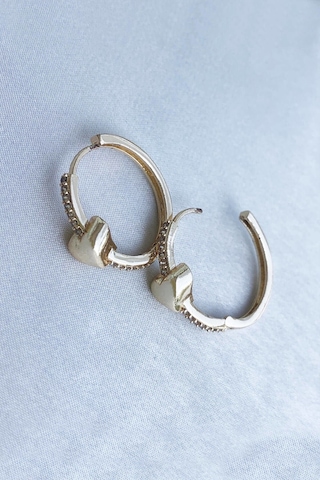 Niki Aksesuar Kalpli Zirkontaşlı Halka Küpe Gold