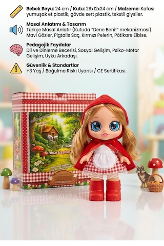 Elissa Masal Anlatan Kırmızı Başlıklı Kız Bebek - 24 Cm Sesli Et Bebek - Eğitici Oyun Arkadaşı