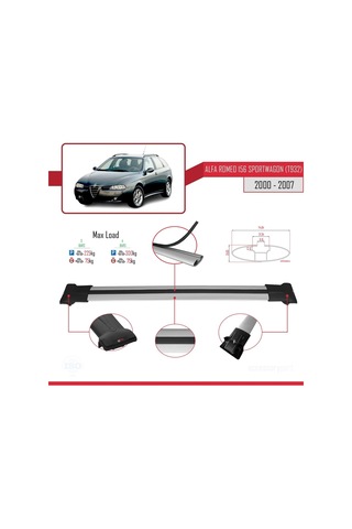 Alfa Romeo 156 Sportwagon T932 2000-2007 Arası İle Uyumlu Fly Model Ara Atkı Tavan Barı Gri 3 Adet Bar