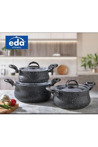 Eda 3 Lü Granit Döküm 3 Lü Güveç Set - Küçük Tencere Seti Takımı