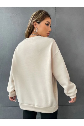 Altamira Unisex Bej London Baskılı Bisiklet Yaka Oversize Sweatshirt 001