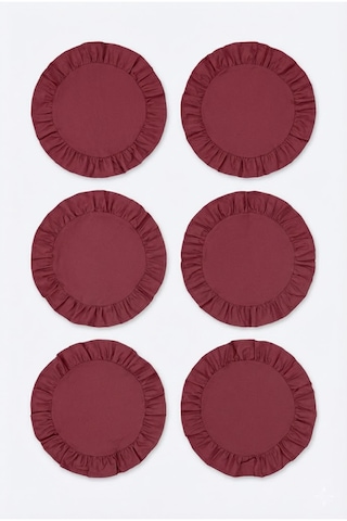 Yunusoğlu Home Pamuklu Fırfırlı Supla 6'lı Set Amerikan Servis 33 Cm Çap Supla 6'lı Bordo