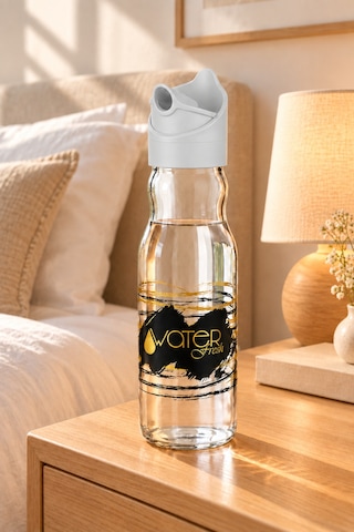 Water Fresh 700 Ml Çevrilebilir Kapaklı Cam Sürahi Başucu Ve Çalışma Masası Sürahisi Gri - 927537818