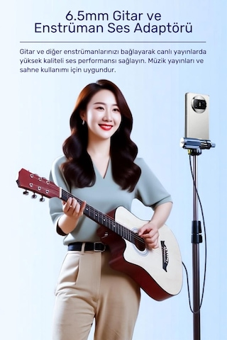 3.5mm - 6.35mm Ses Kablosu, 6.5mm Jak Dönüştürücü Audio Kablo, Gitar Amfi Mikrofon Kulaklık Elektro Piyano Uyumlu, Naylon Örgü, Altın Kaplama, Metal Gövde A583h