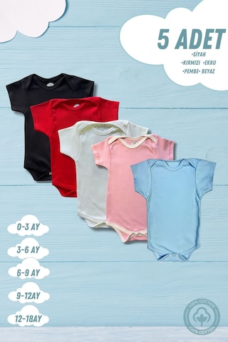 Betülbebek Renkli Mavi Pembe Kirmizi Siyah Ekru Renk 5 Li Zıbın Seti Çok Renkli