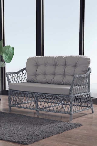 Icon Rattan Bahçe Balkon Oturma Takımı 2+1+1+camlı Masa Gri Gri