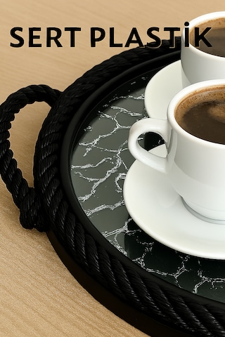 Sert Plastik Yuvarlak Sunum Tepsisi, Dayanıklı Ve Şık Servis Çözümü Siyah