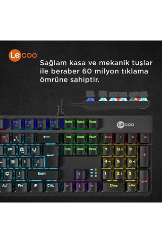 Lecoo KG1101 Kablolu Blue Switch RGB Makro Tuşlu Gaming Mekanik Türkçe Q Klavye