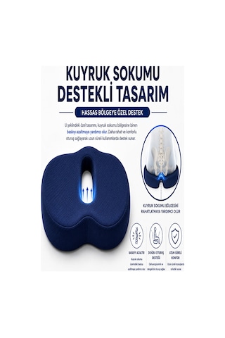 Ortopedik Oturma Minderi Hafızalı Visco Köpük Kuyruk Sokumu Destek Yastığı, Uzun Süreli Oturuşlar Lacivert