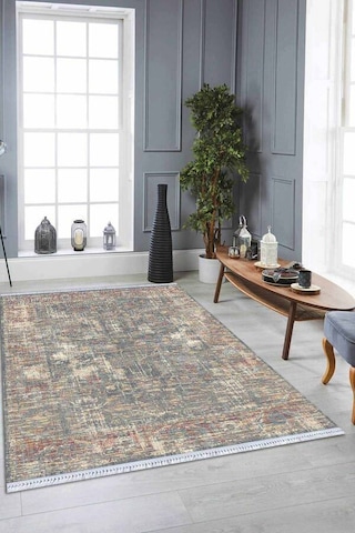 Çok Renkli Vintage Dokuma Pamuk Taban Kaymaz Kilim Klm348n11