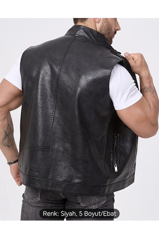 Uzun Hakim Yaka Regular Fit Hakiki Deri Yelek Siyah