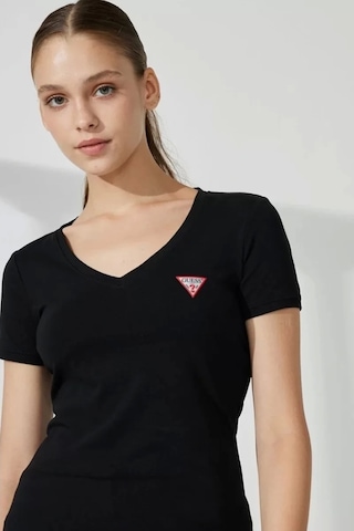 Guess Kadın Üçgen Logolu Siyah T-shirt Siyah