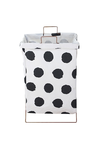 Cbtx 52l Katlanabilir Çamaşır Sepeti Demir Raf Pamuk Keten Boyut L - Siyah Nokta Diğer