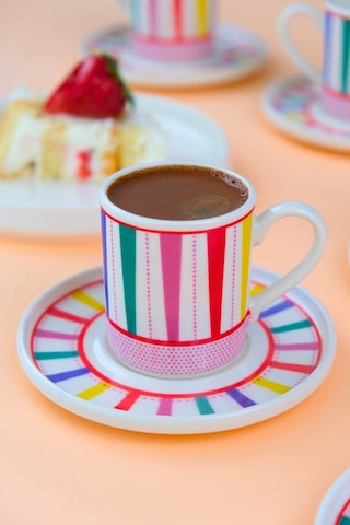 Tabak Evi Porselen Color Stripe Kahve Fincan Takımı 90cc 2 Kişilik 4 Parça Çok Renkli