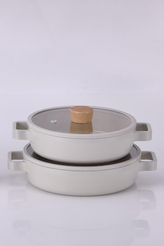 Neoflam Fika Cam Kapaklı Alüminyum 2'li Sahan Set 20 - 22cm Bej