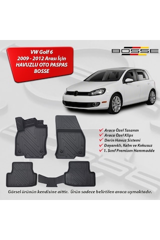VW Golf 6 Paspas Araca Özel 2009 2012 BOSSE 3D Havuzlu Oto Paspas