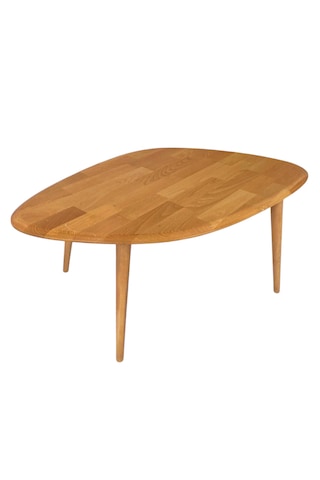 Fawdecor Masif %100 Doğal Ahşap Modern Oval Asimetrik Demonte Orta Sehpa Açık Meşe