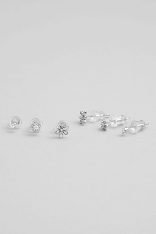 Yaz Çiçeği 18 Ayar Beyaz Altın Kaplama Gümüş Çoklu Küpe Gold-Rodyum