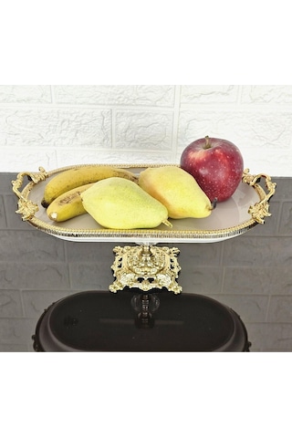 Porselen Küçük Sade Kayık Sunumluk Döküm Gold Çerçeveli Ve Ayaklı 30 Cm Beyaz