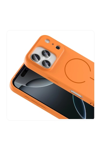 Apple iPhone Uyumlu 17 Pro Max Magsafe Özellikli İçi Kadife Yumuşak Aqua Silikon Kılıf Turuncu