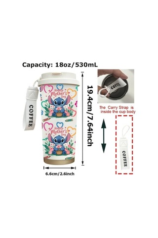 Trendooze Gaojunshop01 Disney Stitch 18oz Çift Katlı Vakumlu Paslanmaz Çelik Termos, Unik Tasarım Pembe Pembe