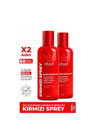 Uraw Saç Uzamasını Destekleyici ve Dökülme Karşıtı Kırmızı Sprey 2 x 125 ML