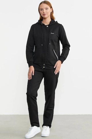 Sementa Cepli Fermaurlı Kapüşonlu Bayan Eşofman Takım Siyah