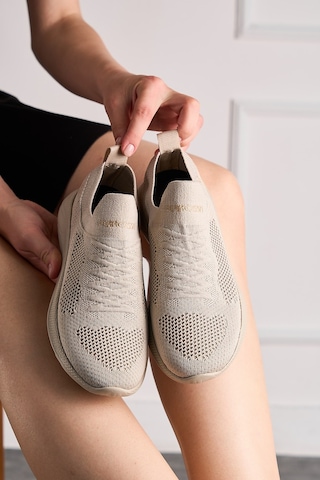 Günlük Unisex Sneaker Slip-on Nefes Alabilen Hafif Yürüyüş Bağcıksız Esnek Spor Ayakkabı 041f Bej