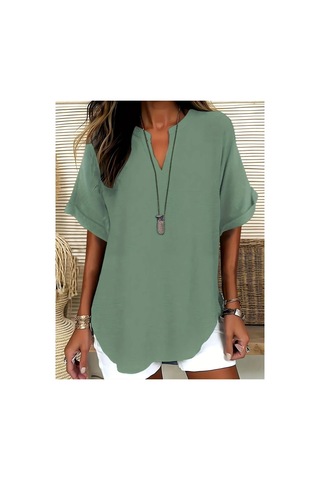 Simala Kadın Kısa Kollu V Yakalı Aerobin Bluz Yeşil