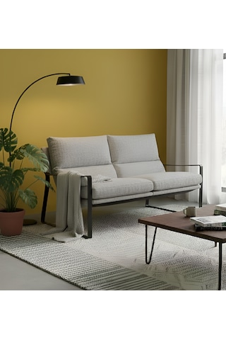 Sller Modern İkili Koltuk - Loft Tasarım Teddy/kumaş Bahçe Ve Balkon Kanepesi - Metal İskeletli 130 Cm Gri