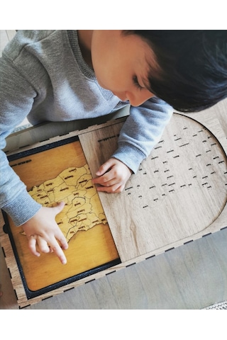 Unisex Ahşap Türkiye Haritası, Yapboz, Puzzle Kutulu (50X27,50
