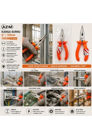 150 Mm Karga Burnu Pense Cr-v Turuncu Saplı