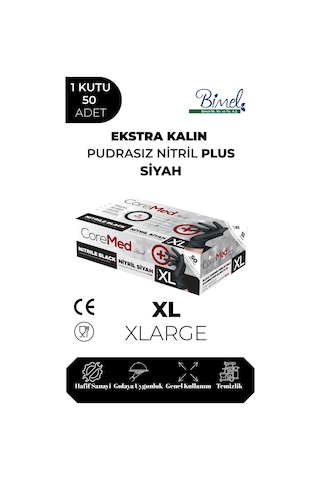Ekstra Kalın Nitril Siyah Plus Muayene Eldiveni Xl - 1 Paket 50'li