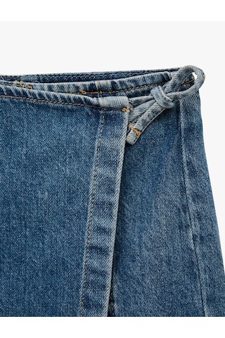 Koton Pamuklu Fermuar Detaylı Denim Şort Etek Orta İndigo 6skg40105ad