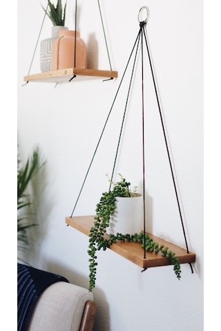 Umutpark İpli Halkalı Ahşap Duvar Raf. Açık Ceviz