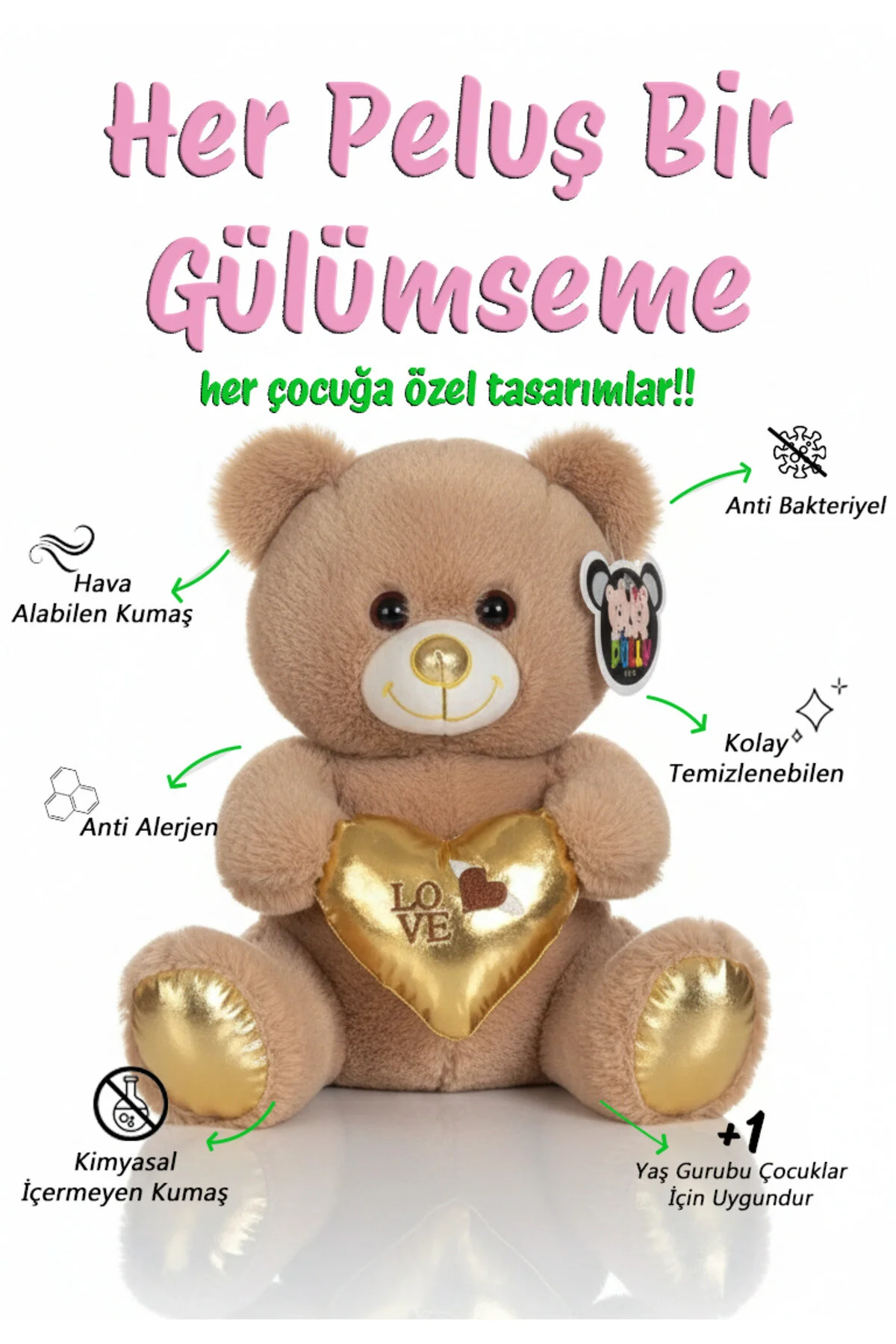 Ayıcık Sevimli Parlak Seri 35cm - Sevimli & Koleksiyon Açık Kahverengi