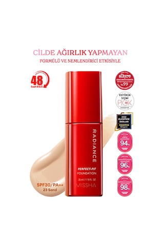 Missha Radiance Perfect Fit Fondöten SPF30+ 48 Saat Kalıcı Saten Fondöten No.23 Sand 35 ML