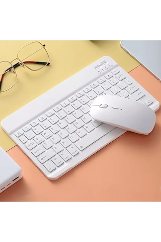 Kangvka Tablet İçin Kablosuz Bluetooth Klavye+fare Seti - 10" İnç Ultra İnce, 78 Tuş, 1600 Dpı, Çoklu Sistemi Destekler Beyaz Diğer